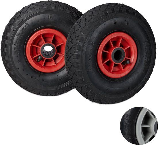 Merkloos Relaxdays Steekwagenwielen - Set van 2 - 3.00-4 - Luchtband - 260x85 mm - Zwart
