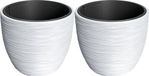 Prosperplast Plantenpot/bloempot Furu Stripes - 2x - buiten/binnen - kunststof - wit - D35 x H35 cm - met binnenpot