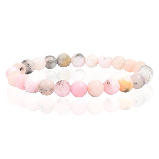 Memphis Lookinggoodtoday Natuursteen Armband met 8mm Kralen Memphis - Pink Opal