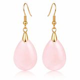LGT JWLS Lookinggoodtoday Goudkleurige Oorbellen voor Dames met Druppelvormige Roze Kwarts Hanger