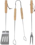 Merkloos BBQ gereedschap met houten handvat - 3 delig - barbecue benodigdheden