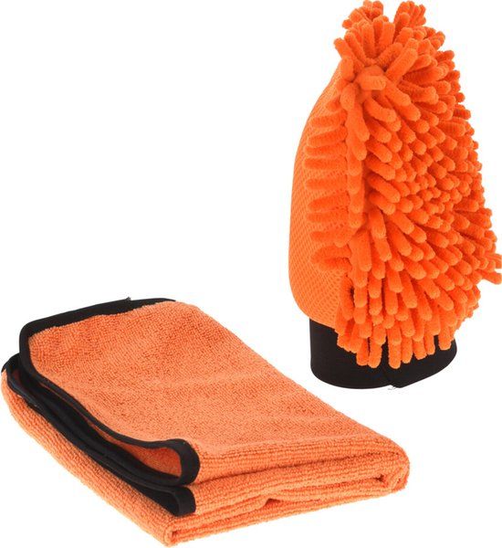 Premium parts Auto washandschoen en microvezel doek - auto wassen - microfiber - schoonmaakset