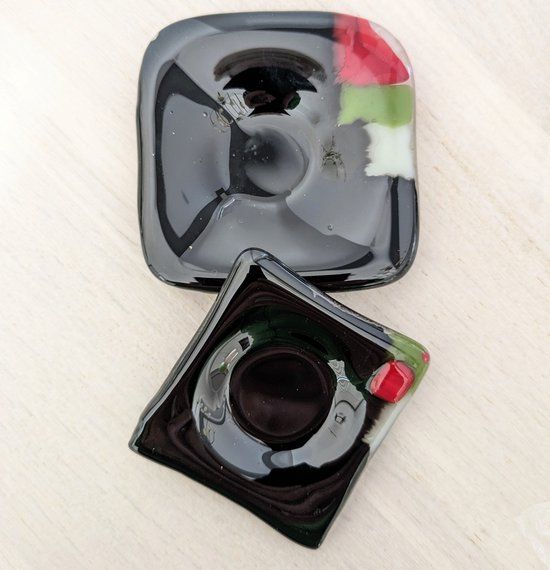 Mapart Schaaltjes Zwart Groen Rood - Set van 2 - Glas - Handgemaakt - Vierkant - Vaatwasserbestendig