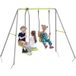 Portique 2 places, vert et gris, 255x160x180 cm, charge max 135 kg, avec balançoire et face à face, jeu extérieur pour enfants, robuste et stable.