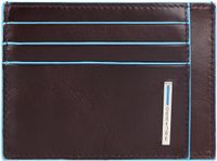 Piquadro Leren Kaarthouder Blue Square Pocket Credit Card Pouch RFID Mogano