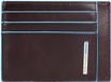 Piquadro Leren Kaarthouder Blue Square Pocket Credit Card Pouch RFID Mogano