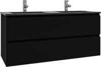Saniclass Chaci Ensemble de meubles de salle de bain - 120x45x55cm - lavabo en céramique noir mat - 2 lavabos - 2 trous de robinet - 2 tiroirs - noir mat