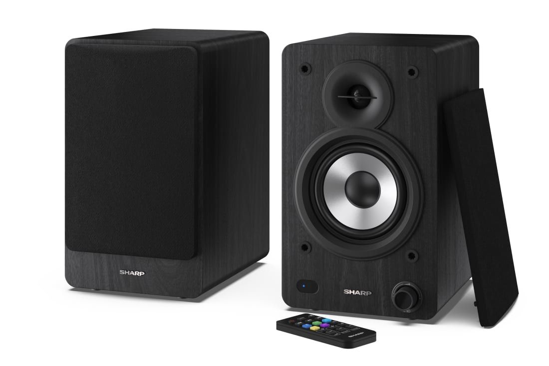 Sharp Bookshelf Speakers - 2-Way - 60W - Black - Wired & Wireless