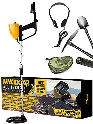 MYLEK MYMD1062 Metalen Detector Waterdicht Compleet met Tas, Hoofdtelefoon, Schop & Pick/Kompas Tool Kit voor Kinderen & Volwassenen, Geel En Zwart