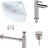 Badkamerplanet Lavabo en céramique avec robinet, évacuation et siphon inox Cassa 32x32x13 cm