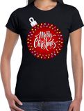 Bellatio Decorations Fout Kerst shirt / t-shirt - kerstbal merry christmas - zwart voor dames - kerstkleding / kerst outfit M
