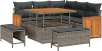 vidaXL Tuinbank Set 9-delig 8 Zitplaatsen Grijs Poly Rattan