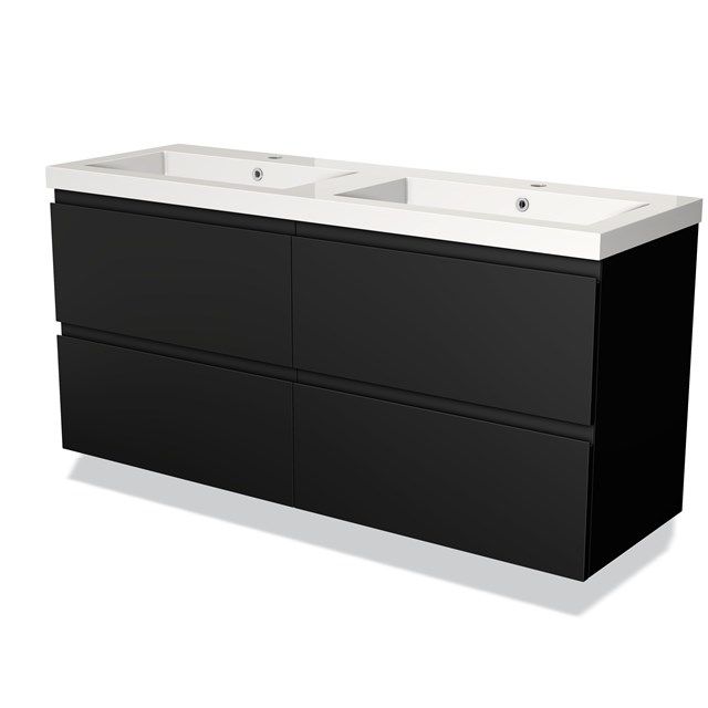 Maxaro Badkamermeubel 140cm Modulo Mat Zwart 4 Lades Greeploos Wastafel Mineraalmarmer