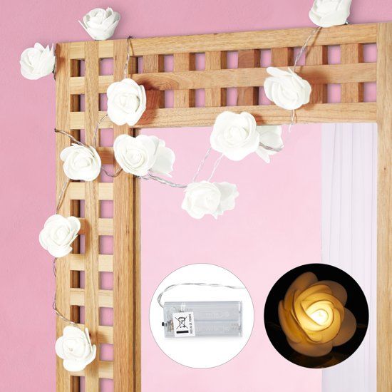 Relaxdays Rozen Lichtsnoer - LED Lichtketting - 20 Rozen - Wit