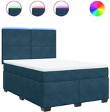vidaXL Boxspring met matras fluweel blauw 160x200 cm