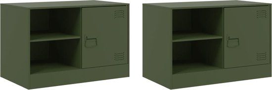 vidaXL Nachtkastjes 2 st 67x39x44 cm staal olijfgroen