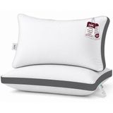 Lux Decor Collection Gusseted kussens - set van 2 kingsize kussens - comfortabele ademende bedkussens om te slapen - zij-, rug- en buikslapers (grijze kruisjes, 18 x 36)