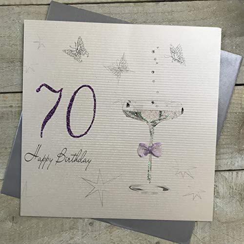 WHITE COTTON CARDS Wit Katoen Kaarten Gelukkig 70, Handgemaakte Grote 70e Verjaardag Kaart (Coupe Glas)