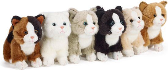 Living Nature Knuffel Poes zwart, bruin, wit