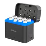LogiLink Acculader en opbergdoos om mee te nemen, inclusief 4 x AA/4 x AAA lithium-ion batterijen, 15 W, led-statusweergave