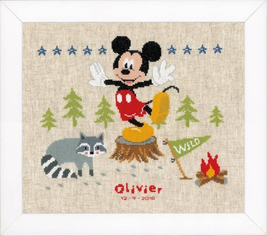 Vervaco borduurpakket PN0167674 mickey mouse, geboorte, in the wood