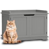 BAKAJI Verhoogd kattentoilet met zijingang, ronde ingang, multifunctionele kast voor huisdieren, met 2 deuren, magneetsluiting, bedkleur grijs, 72 x 51 x 52 cm