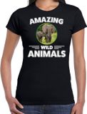 Bellatio Decorations Shoppartners Bv T-shirt olifant - zwart - dames - amazing wild animals - cadeau shirt olifant / olifanten liefhebber XS