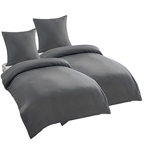 Bedsure Beddengoed 135 x 200 cm, 4-delig grijs, beddengoedsets 2-delige set dekbedovertrek met 2 kussenslopen 80 x 80 cm, dekbedovertrek antraciet, met ritssluiting