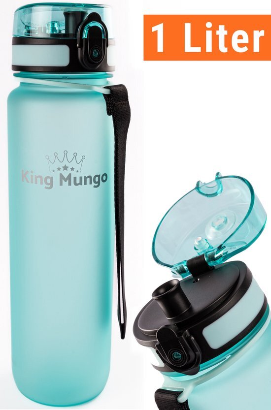 King Mungo Drinkfles - 1 liter - Sport Bidon Drinkbus 1000ml - Lichtblauw - KMDF043