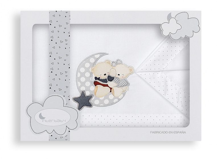 Interbaby beddengoedset wieg 106 x 82 cm katoen grijs 3 delig