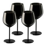 Relaxdays wijnglazen rvs, set van 4, onbreekbaar, 400 ml, rode wijn glazen, voor onderweg, herbruikbaar, modern, zwart