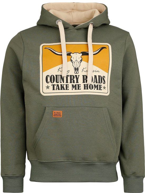 King Kerosin Country Roads Hoodie Heren Trui met capuchon - olijf - L