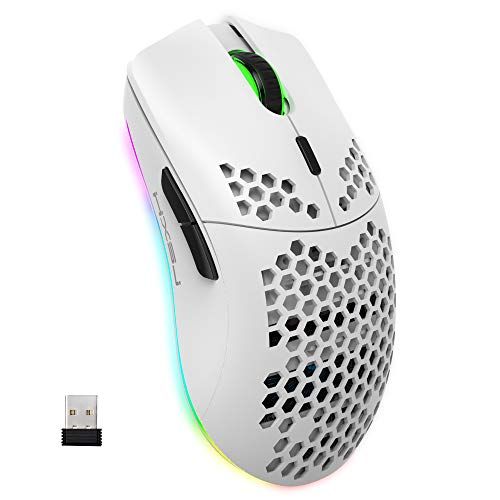 CROSS ZEBRA Draadloze Gamingmuis, 2,4G Lichtgewicht Honingraatschaal Ergonomische RGB-Muizen met 750mAh Oplaadbare Batterij, Energiebesparing, 6 Knoppen en Mini-USB-Ontvanger voor Windows, Mac OS, Laptop, Smart TV(Wit)