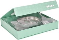 Béaba Coffret Repas Bébé – Vert Sauge – Assiette Inox, Couverts Ergonomiques Enfant & Bavette à Manches – Dès 4 Mois