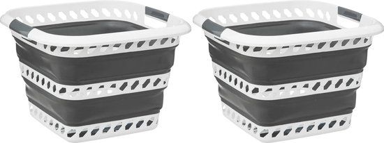 5five Opvouwbare Wasmand - 40L - Grijs/Wit - 2 Stuks