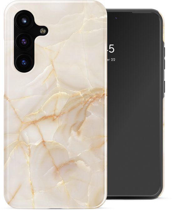 Selencia Hoesje - Geschikt voor Samsung Galaxy S25 FE - Backcover - Golden Beige Marble