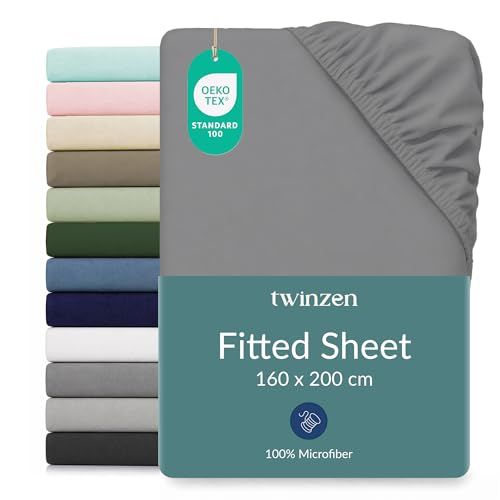 Twinzen hoeslaken 160 x 200 cm met insteekvak van 30 cm, antraciet, Oeko-Tex