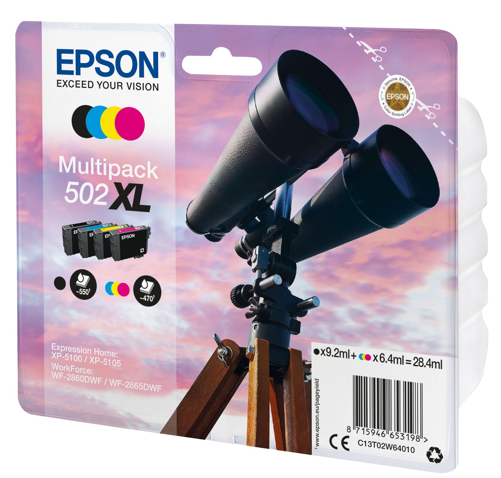Epson 502XL Ink Cartridge Multipack - Black, Cyan, Magenta, Yellow - Original