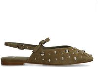 Manfield - Dames - Groene suède slingbacks met zilveren studs - Maat 36