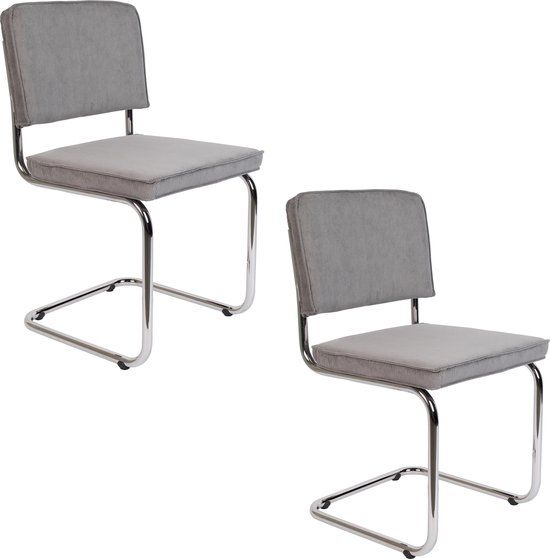 Zuiver Ridge Rib Eetkamerstoelen Lichtgrijs - Set van 2