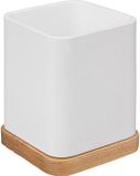 5Five tandenborstelhouder/organizer - wit - 10 x 8 cm - bamboe - vierkant