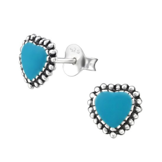 Aramat Jewels 925 sterling zilveren oorbellen hart-blauw-7mm