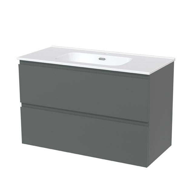 Maxaro Badkamermeubel 100cm Modulo Middengrijs 2 Lades Greeploos Wastafel Keramiek