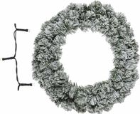 Decoris Besneeuwde kerstkrans/dennenkrans/deurkrans 60 cm inclusief warm witte verlichting