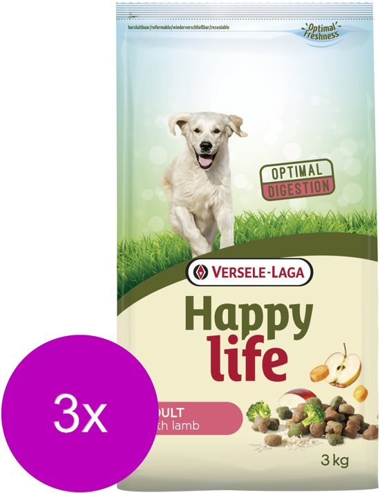 Happy Life Adult Lam - Hondenvoer - 3 x 3 kg