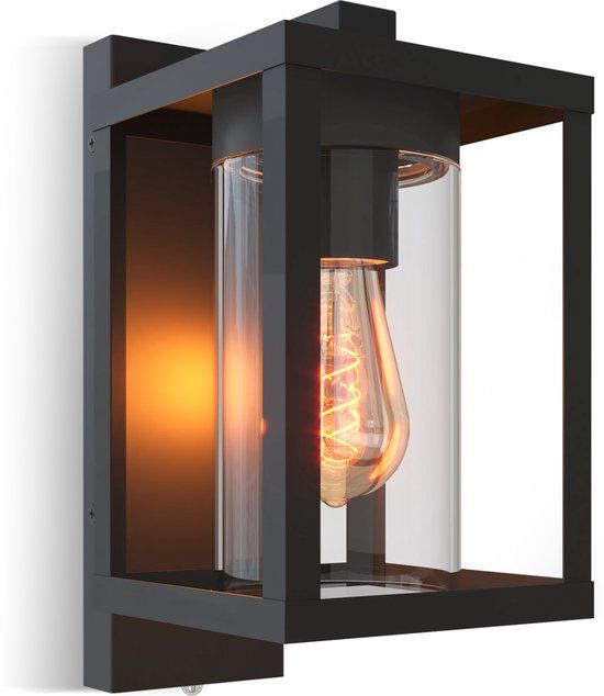 Calex LED Wandlamp Naples - E27 – IP44 Spatwaterdicht – Zwart - Dag/Nacht sensor - Aluminium