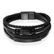 Mendes Jewelry Heren Armband van Roestvrijstaal en Echt Leder - Zwart - 23cm