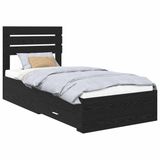 vidaXL - Bedframe - met - lade - Zwart - Eiken - 90 - x - 190 - cm - Bewerkt - hout