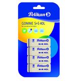 Pelikan Gums, zachte witte gum, voor grafietpotlood, geschikt voor technische tekeningen en scholen, S+S 40, 4 gummen