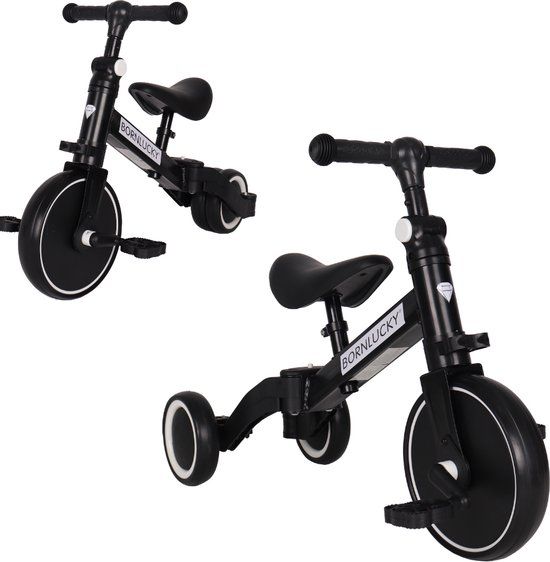 Born Lucky 4 in 1 Driewieler / Loopfiets & Balance Bike - Zwart